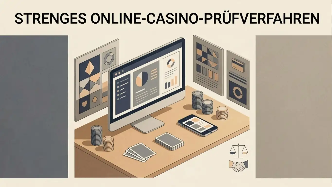 Redaktionelle Illustration eines Casino-Checks auf Desktop und Smartphone